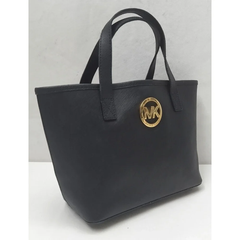Michael Kors Black Crossgrain Leather Double Handle Small Tote Bag